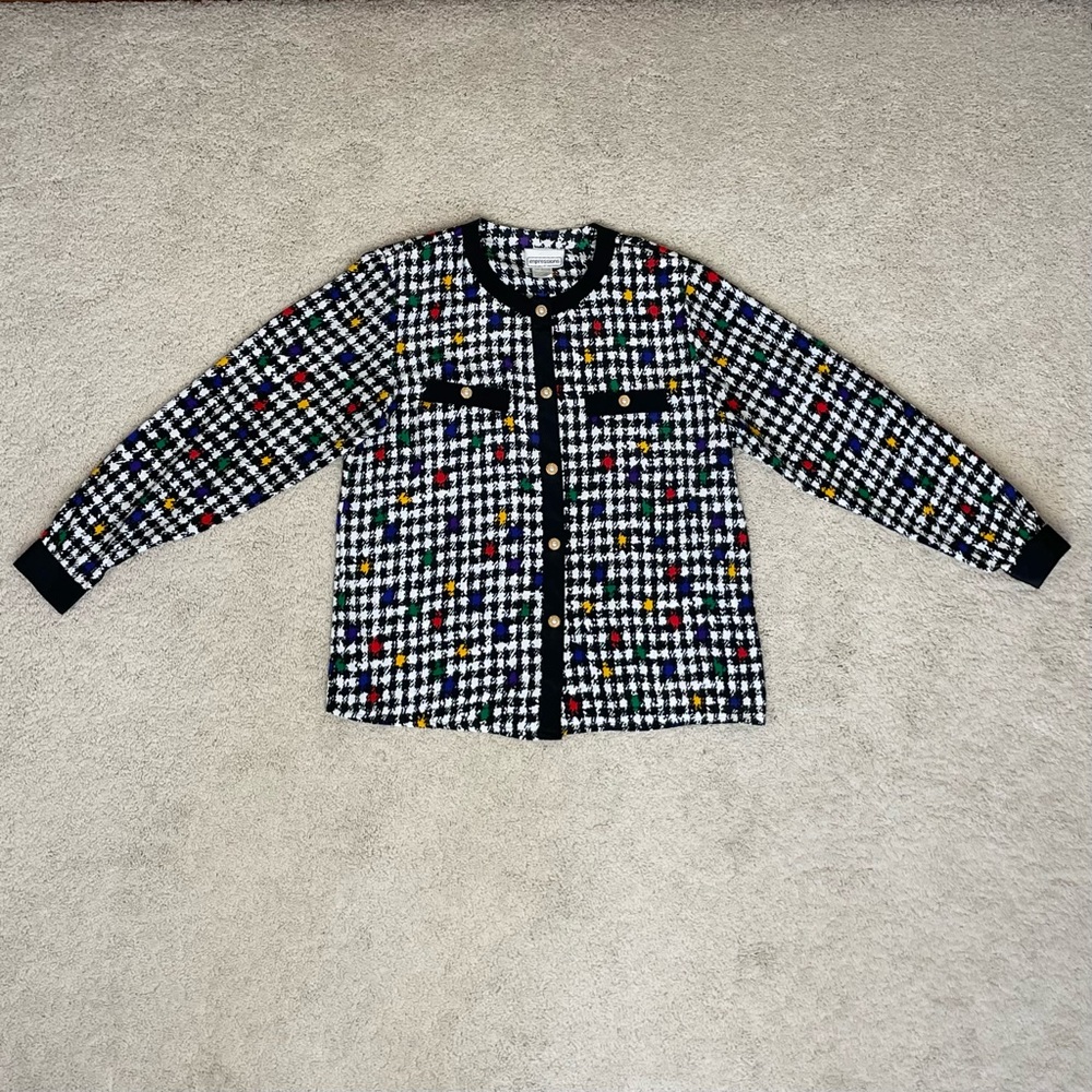 Vintage Impressions of California Colorful Houndstooth Button Down Blouse - Picture 11 of 14